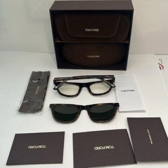 New Authentic Tom Ford FT5895-B 052 Dark Havana square Sunglasses - Picture 6 of 12